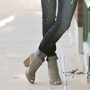 Coconuts by Matisse Lasercut Open Toe Suede Leather Ankle Booties